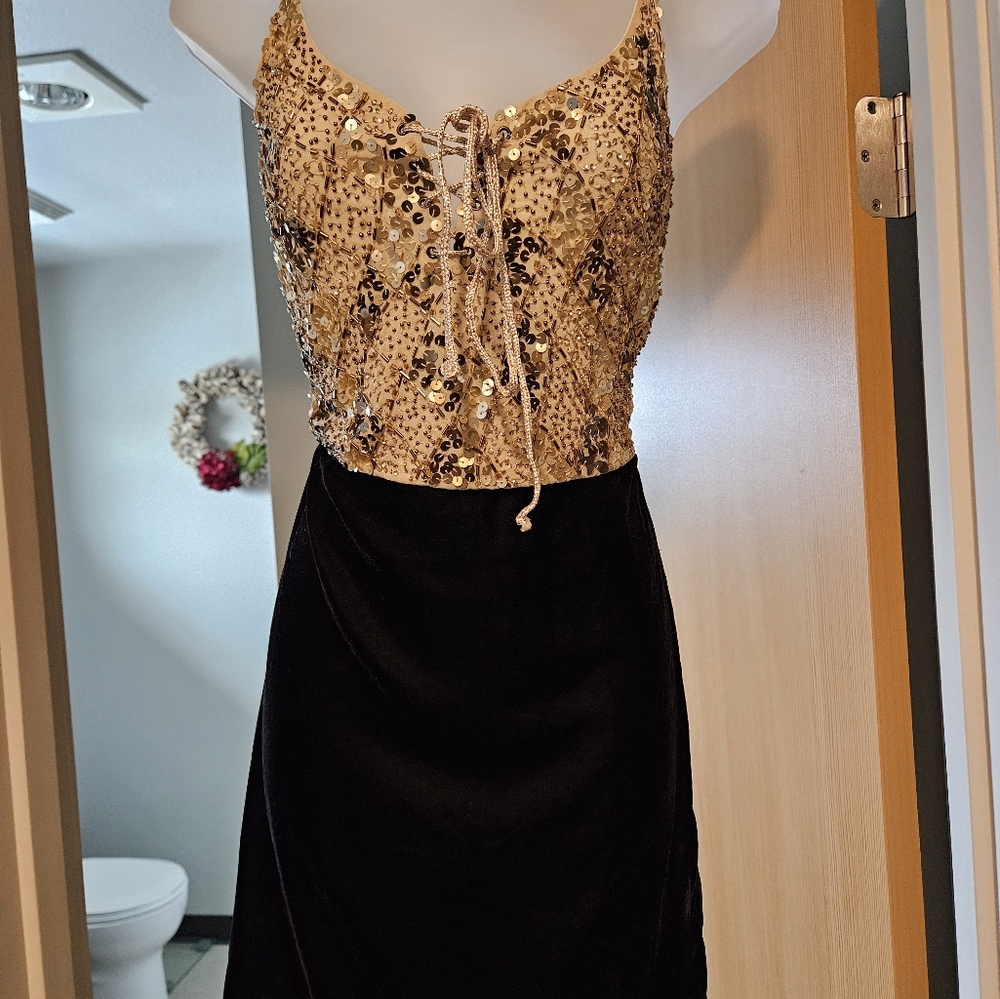 Venus Sequin and velvet, beaded, sleevevess, cocktail dress.